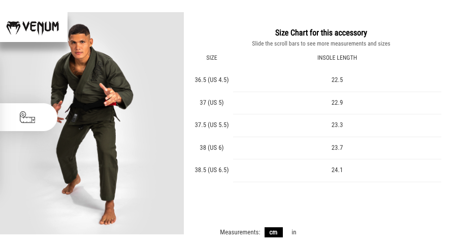 Størrelseguide Bjj Kaki